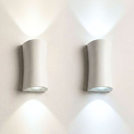 Coppia Applique Lampada da Parete Moderno Gesso Bianco GU10 Cilindro Doppia Luce (1/5)