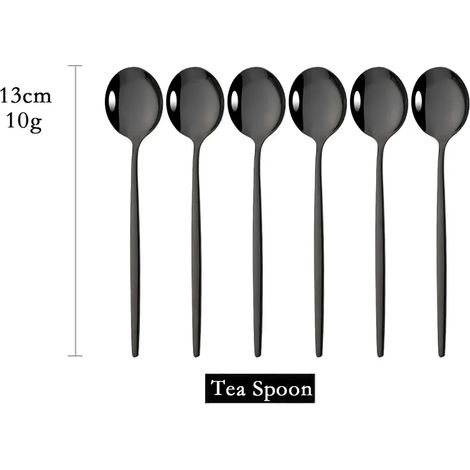 (Noir, 6 cuillères à café) Acier inoxydable, vaisselle de cuisine