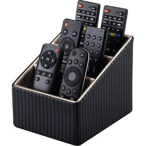 Support de télécommande en cuir synthétique pour table de chevet/table de chevet, organiseur de bureau avec 3 compartiments, organiseur de bureau, pot à crayons pour bureau (noir)a