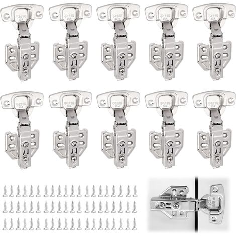 Lot de 10 Charnière Porte Placard et Cuisine avec Vis, 110 Degré Charnières avec Fermeture Amortie Full Overlay Acier Inoxydable Mute Universelle Charnière Porte Cuisine, Meuble et Armoire (1/5)