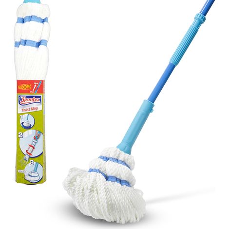 Balai Serpillère Essorage Facile, Frange en Microfibre, Nettoyage Parquet et Carrelage, Manche Télescopique 80–130 cm (1/5)