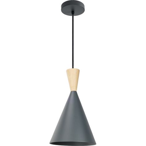 Plafonnier nordique métal et bois gris, E27 278mm