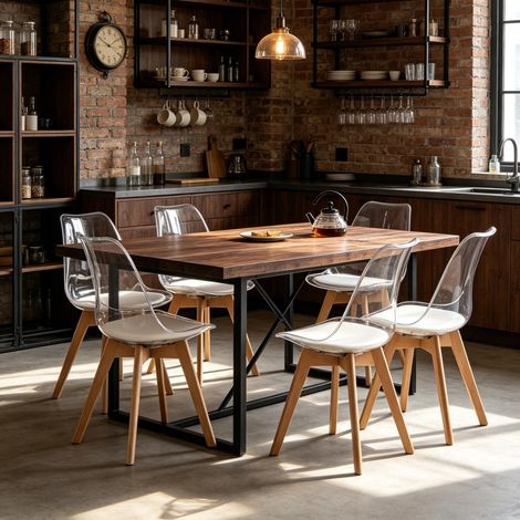 Lot de 6 chaises de salle à manger avec cadre en bois robuste, design moderne, chaises légères au rendu unique, ensemble confortable pour aménager votre salle à manger et votre salon (1/5)