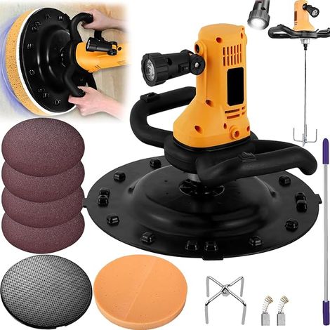 Plaster Smoothing Machine, 2 In 1 Concrete Mixer 1680W Electric Wall Smoothing Machine Grinding Wheel 6 Speeds Ø380mm LED Lighting Trowel Mortar Cement Concrete Plastering Machine Wall Grinder Concret (1/5)