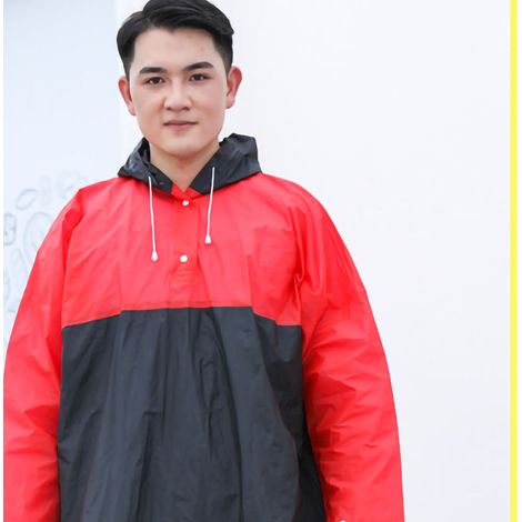 Imperméable ample, souple, imperméable, réutilisable et portable pour adultes, idéal pour les voyages et la randonnée, coloris rouge et noir. (1/5)