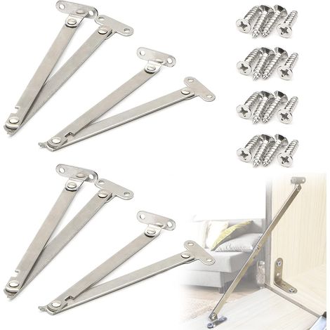 4 Stück Schrankstützscharniere, Abdeckscharniere, Klappscharniere, Klappscharniere für Schranktüren, für an der Wand montierte Klapptische, Küchentüren, Couchtische, Klaviere (Silber)