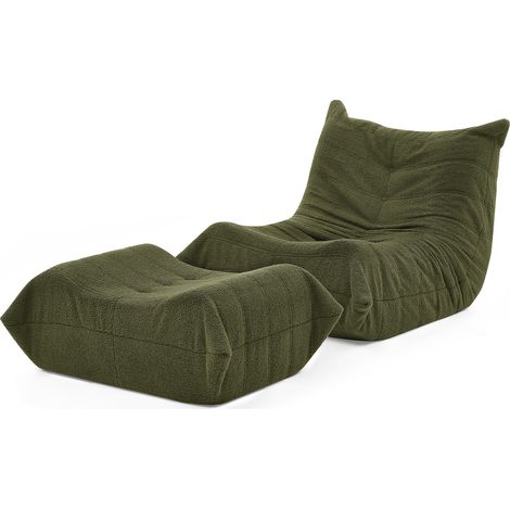Canapé paresseux avec dossier et repose-pieds, fauteuil relax, pouf de sol en peluche Teddy douce, confortable canapé de sol individuel pour salon, chambre, bureau et appartement, vert (1/5)