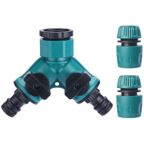 Connecteur de Robinet de Jardin à 2 Voies, Répartiteur en Robinet de Tuyau d'arrosage Avec Vannes Marche/arrêt Individuelles et Connecteur d'extrémité de Tuyau Rapide Fileté Mâle 3/4'' (1/5)