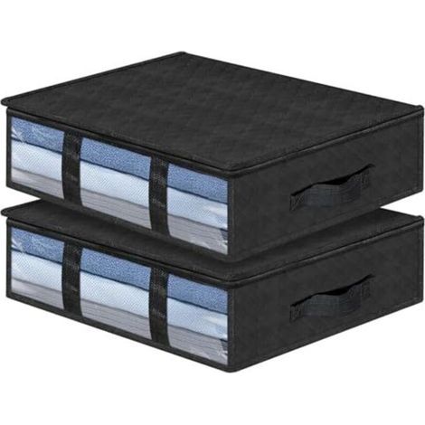 Underbed Storage Bag, Set of 2 Foldable Underbed Closet Organizer, Large Capacity Soft Bag with Transparent Window, Reinforced Handles, Zipper Organizer, Non-woven Fabric (1/4)