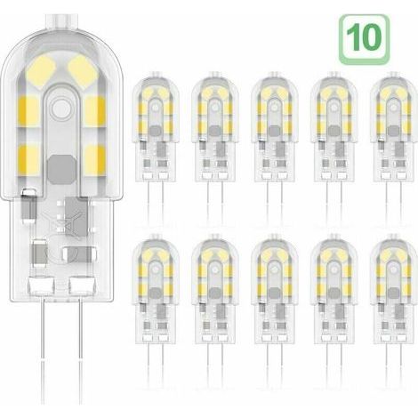 Ampoule LED G4 2W 20W Equivalent Ampoules Halogènes Blanc Chaud 3000K 200lm 12 x SMD 12V AC/DC - Lot de 10 [Classe énergétique A+] (1/5)