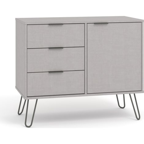 Small Sideboard with 1 Doors, 3 Drawers - Textured Manufactured Board/Metal - 90 x 43 x 73.6 cm - Grey (1/5)