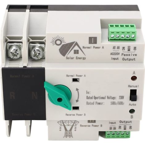 Commutateur de Transfert Automatique à Double Alimentation, Minuterie Résistant au Vieillissement Mini 50/60Hz PV au Secteur 2P Contrôleur de Commutateur d'Alimentation Bonne Isolation pour (80A),A (1/5)