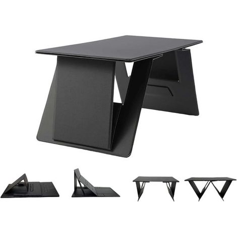 Soporte plegable para portátil - Soporte de escritorio ajustable - 45 20 25 cm - Soporte de viaje compacto - Negro - Adecuado para viajes, hogar y uso en el coche. (1/5)