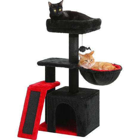 Tour pour chat – Style C – Noir – Hamac XL – Plateforme haute détachable – Griffoirs sisal – Jouets (1/5)