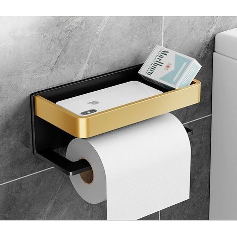 Porte Papier Toilette avec Etagère,Support Papier Toilette Mural (Perforé/Non perforé) Porte Rouleau Papier Toilette,Derouleur Papier Toilette WC Inoxydable pour Salle de Bain et Cuis (1/2)