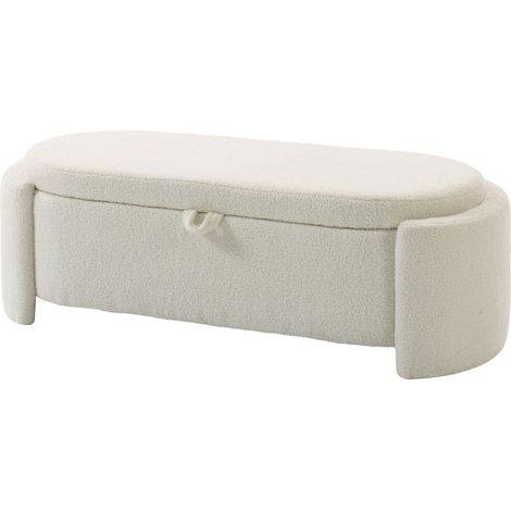 Ovale Teddy-Fleecebank, Fußende des Bettes mit breiter Sitzfläche, 129 x 48,5 x 44 cm, cremefarben