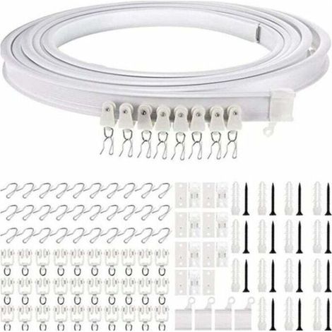 Gebogene, faltbare und flexible Deckengardinenschiene mit Metallhaken (weiß, 5 m) von DEBUNS (1/5)