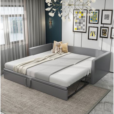 MEUBLIV Bettgestell 90x200 cm Grau – ausziehbar, mit Lattenrost, ohne Matratze (1/5)