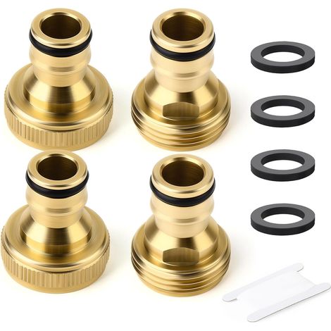 [NIE BENUTZT]4-teiliges 3/4-Zoll-GHT-Messinggewinde, männlich und weiblich, Gartenschlauch-Schnellverbinder-Set, Wasserrohr, Easy Connect-Anschluss mit Klebeband und Gummis