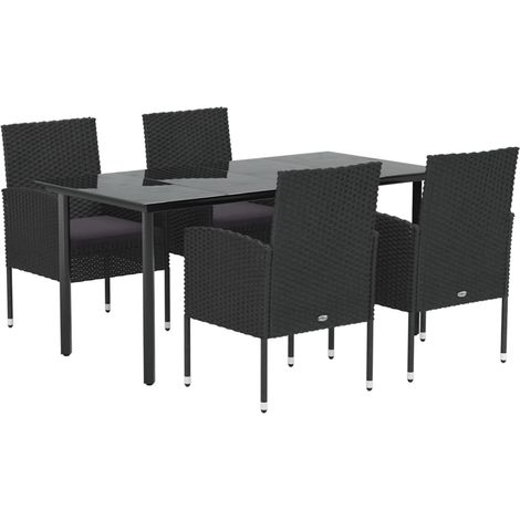 Mobili da pranzo e cuscini da giardino 5 pezzi in resina intrecciata nera 020014865