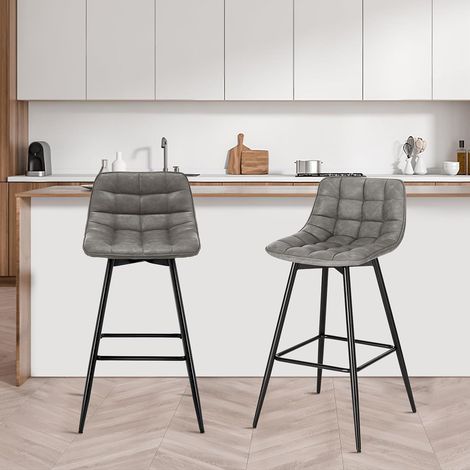 WOLTU Lote de 2 taburetes con Respaldo,Taburete de Bar, Gris Oscuro (1/5)