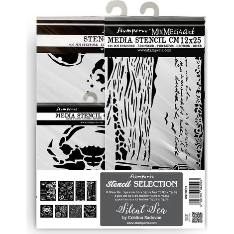 Thick Stencils for Scrapbooks, Albums, Cards, Bullet Journalling, Flexible Material, Easy to Clean, for Hobbies, Crafts and Gifting (Silent Sea) (8pcs) (1/5)