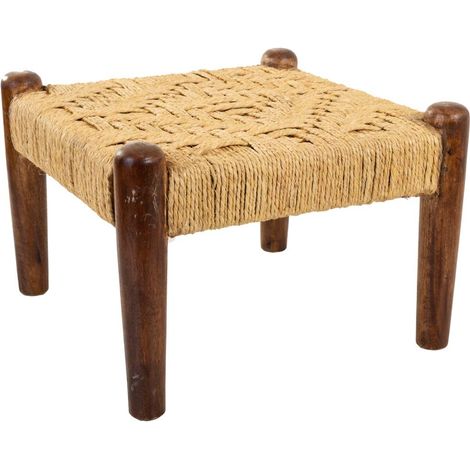 Banqueta de madera y cuerda natural marrón 39x39x27 (1/5)