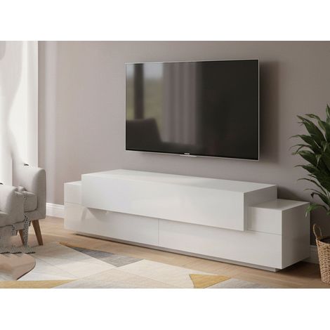 Dmora - Fernsehschrank Dmirand, Niedriges Sideboard für Wohnzimmer, Sockel für TV-Möbel, 100 % Made in Italy, cm 200 x 45 h 52, glänzend und matt weiß (1/5)