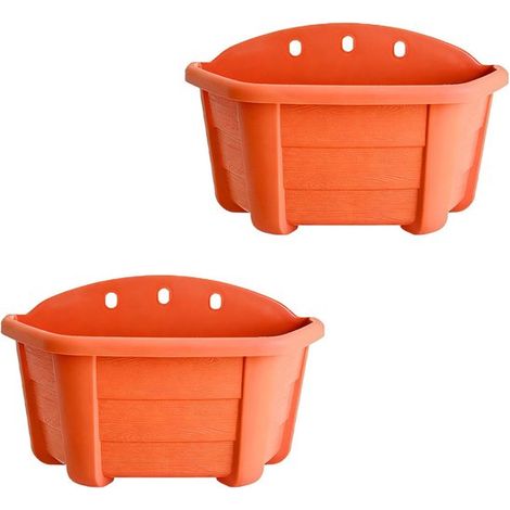 Kunststoff-Blumentöpfe zur Wandmontage – 22 cm – Vintage-Stil – Geeignet für Balkone, Zäune und Gärten – Ziegelrot – 2er-Set (1/5)