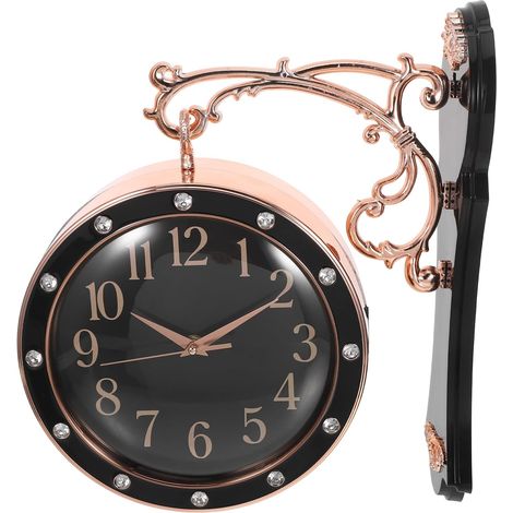 Horloge Murale Double Face Silencieuse 30 Cm en Plastique Noir Design Européen Moderne pour Bureau Salon Intérieur Déco Pratique et Lisible (1/5)