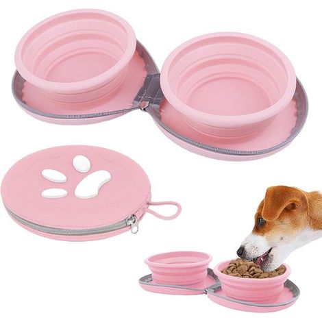 Gamelle amovible en acier inoxydable avec dispositif anti-basculement et distributeur d'eau, pour petits chiens/chats/lapins, lot de 2 gamelles en forme de cage. (1/5)