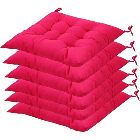 Lot de 6 coussins de chaise carrs 40 x 40 cm, matelasss, confortables et colors, pour l\'intrieur et l\'extrieur (rose rouge) (1/4)