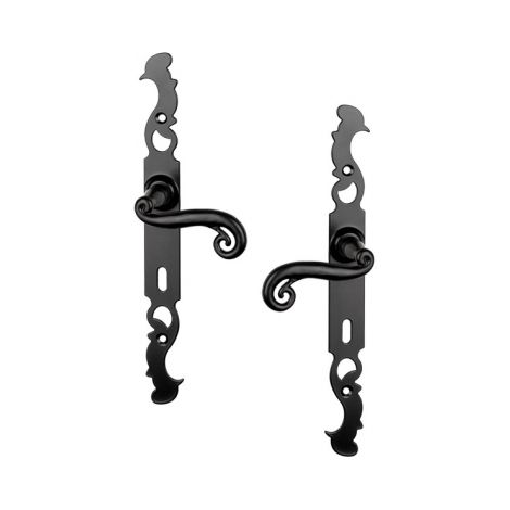 Ouvre&Déco – Poignée de porte coulissante COQ – 2 poignées en zamak imitation fer forgé noir – Entrée de clé – Entraxe 195 mm (1/2)