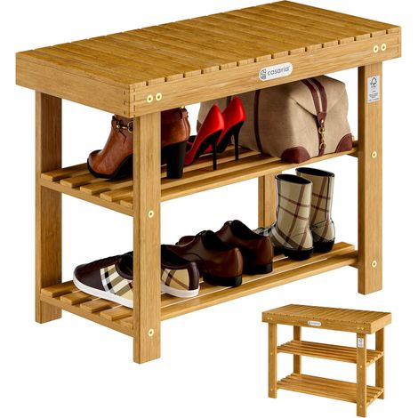 Wooden Shoe Storage Rack Bench Hallway Brown Organiser Cabinet Furniture 3 Tier L - 70x30x46cm (de)