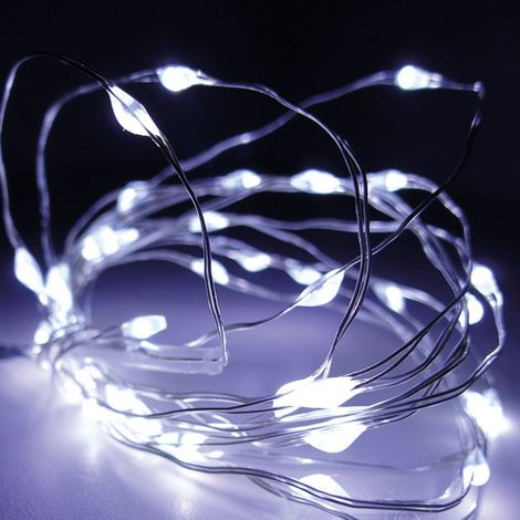 Guirnalda a pilas, función fija, uso interior, blanco frío, cable alambre plateado, 40 leds, 195 cm (1/4)