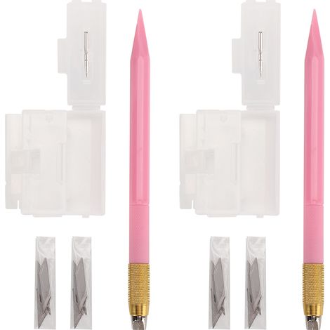 Lot de 2 stylos graveurs à lames 30° pour découpe de tampons en caoutchouc et stickers DIY, rose. (1/5)