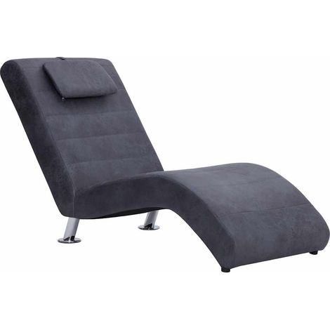 Chaise longue de relaxation avec coussin en similicuir daim gris 144 x 59 x 79 cm (1/5)