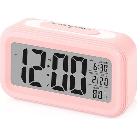Réveil Numérique Reveille Digital Reveil Matin Silencieux et Intelligent à Piles avec LED Reveil Lumineux avec Fonction Snooze Date Température pour Enfant Ado Fille Garcon Adulte, Rose (1/5)