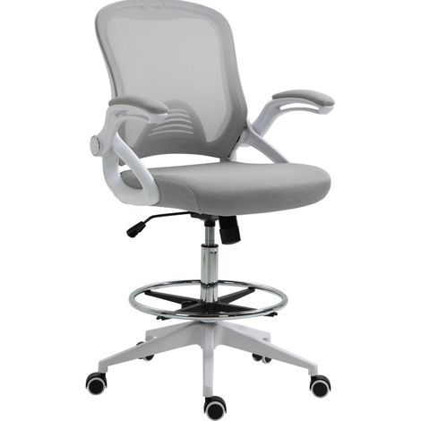 Sedia da ufficio ergonomica girevole con schienale in rete grigio chiaro e braccioli ribaltabili (1/4)