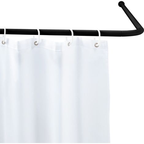 Barre de douche d'angle 20 mm – Aluminium léger noir – Installation facile – Compatible avec rideaux 180x240 cm