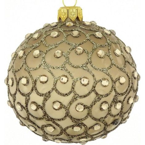 Pallina di Natale in vetro brillantinata con motivi ondulati da 10 cm (1/4)