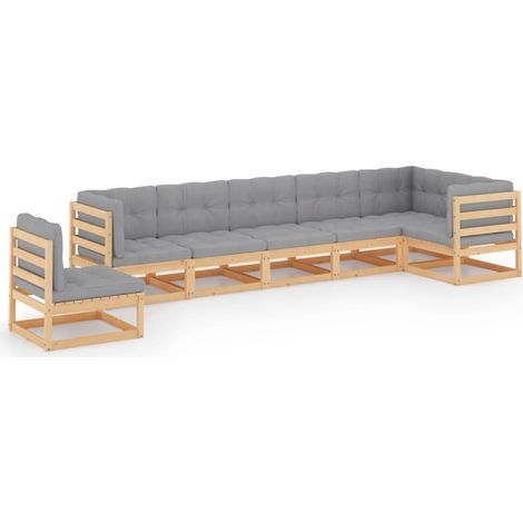 Maison Exclusive - Set Salotto Giardino 7 pz Cuscini Antracite Legno Massello Pino (1/5)