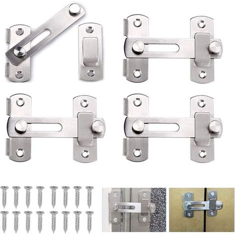 Verrou de Porte Coulissante à Loquet à Moraillon Robuste Flip Loquet de Sécurité Boulon de Verrouillage Boulon de Glissière de Porte avec Vis Boulon de Porte en Acier Inoxydable 4 Pièces-Fei Yu (1/5)