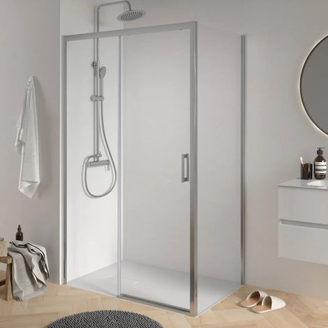 Cabine de douche d angle 90 x 100 cm profilés chromés ouverture coulissante de 100 cm et paroi fixe de 90 cm verre transparent de 6 mm h 190 (1/4)