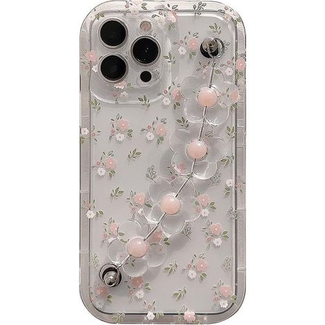 Compatible avec iPhone 14 Pro. Coque souple transparente avec bracelet à motif floral mignon pour femmes et filles. (1/5)