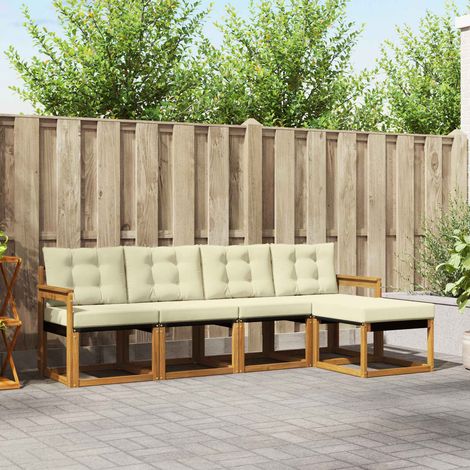 Outdoor-Sofagarnitur mit Kissen 5 pcs Natur und Creme