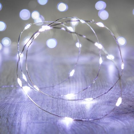 1 Guirlande Lumineuse 20 LED Micro Blanc Câble Argenté Intérieur Extérieur