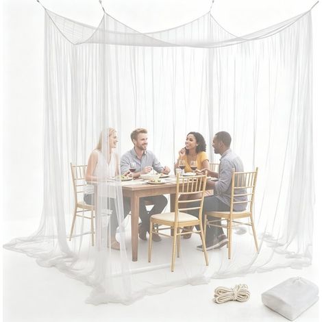 Moustiquaire XXL 300 x 300 x 250 cm – Filet anti-insectes pour jardin avec 16 m de corde de fixation – Protection contre moustiques et guêpes – Pour fêtes et activités extérieures – Blanc (1/5)