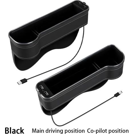 (Noir, 1 lot) Boîte de rangement colorée avec éclairage d'ambiance, double port USB pour charge rapide, porte-bouteille, organisateur d'espace entre les sièges, accessoire de voiture (1/5)