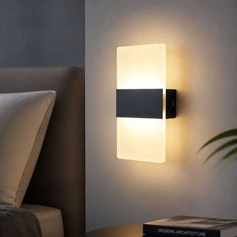 Applique murale LED design minimaliste en acrylique et aluminium, 20x10cm, 6W, lumière tricolore, pour chambre salon couloir, noir (1/4)
